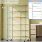 6-Tier Commercial Wire Shelving Unit with Wheels and Leveling Feet