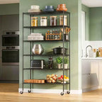 6-Tier Commercial Wire Shelving Unit with Wheels and Leveling Feet
