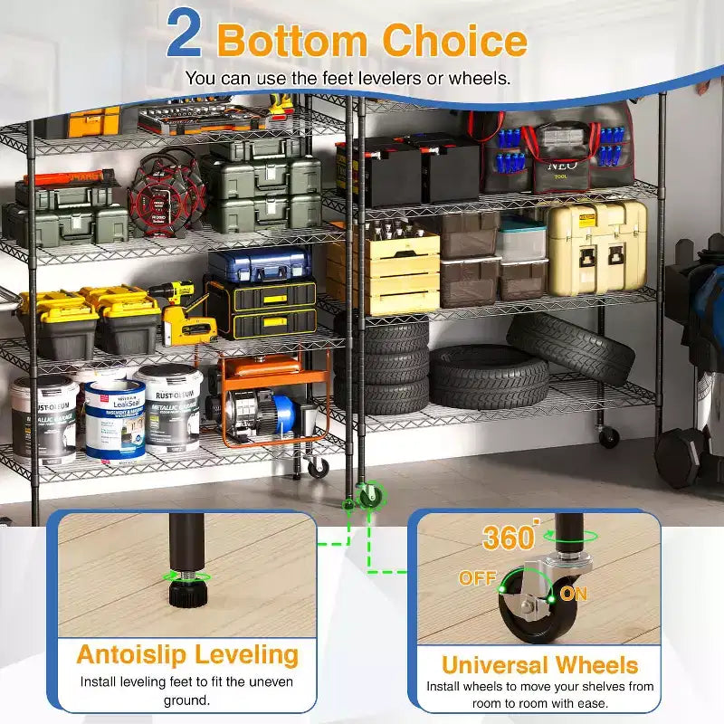 6-Tier Commercial Wire Shelving Unit with Wheels and Leveling Feet