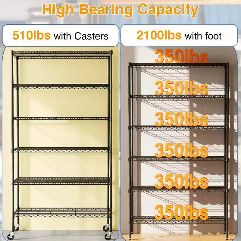 6-Tier Commercial Wire Shelving Unit with Wheels and Leveling Feet