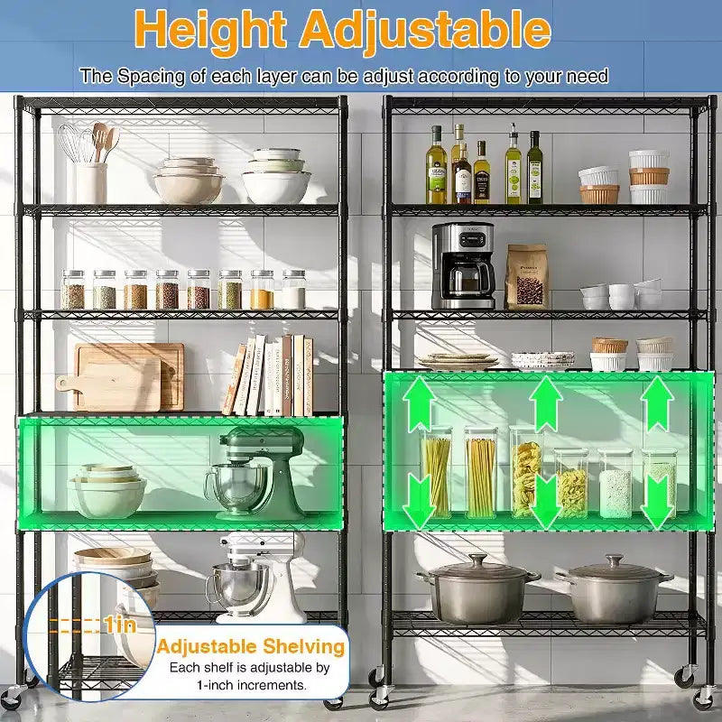 6-Tier Commercial Wire Shelving Unit with Wheels and Leveling Feet