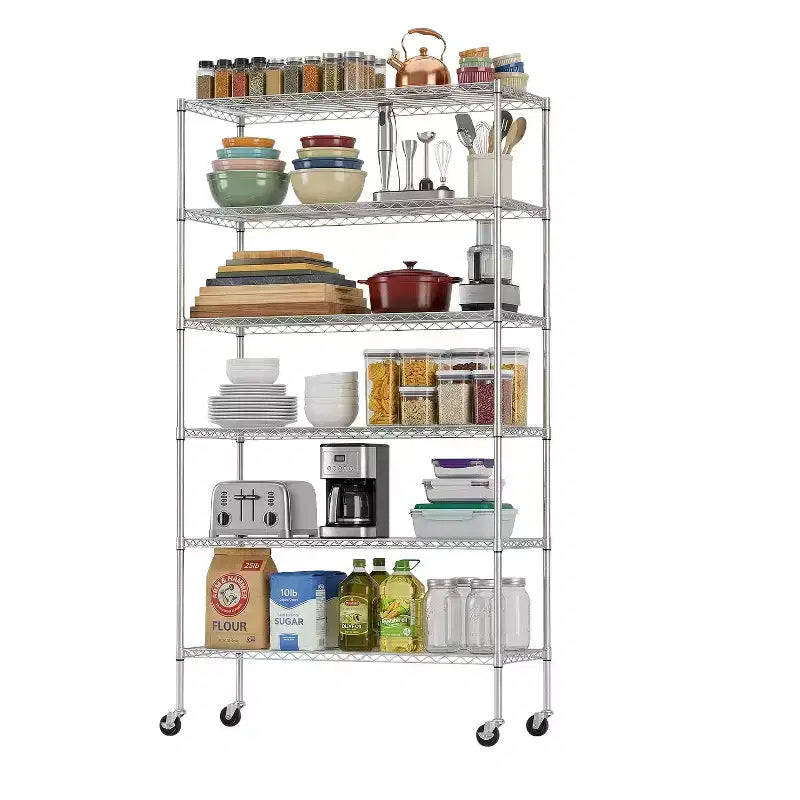 6-Tier Commercial Wire Shelving Unit with Wheels and Leveling Feet
