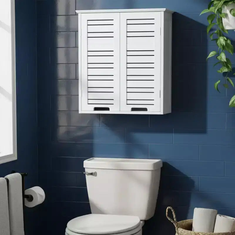 Wall Mounted Bathroom Medicine Cabinet with Two Louvered Doors – 20.5 x 21.7 x 8.7 in, MDF with Interior Shelf
