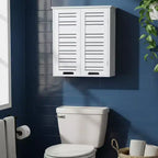 Wall Mounted Bathroom Medicine Cabinet with Two Louvered Doors – 20.5 x 21.7 x 8.7 in, MDF with Interior Shelf