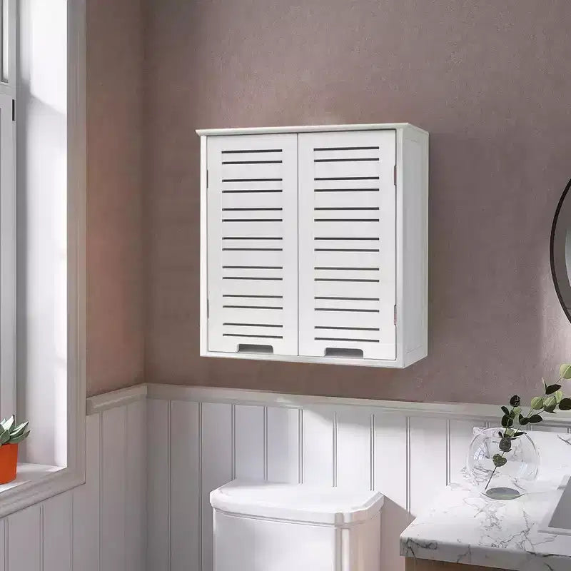 Wall Mounted Bathroom Medicine Cabinet with Two Louvered Doors – 20.5 x 21.7 x 8.7 in, MDF with Interior Shelf