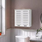 Wall Mounted Bathroom Medicine Cabinet with Two Louvered Doors – 20.5 x 21.7 x 8.7 in, MDF with Interior Shelf