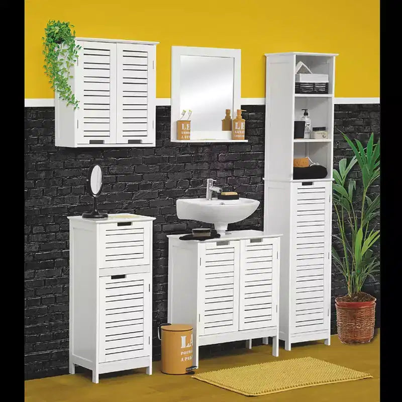 Wall Mounted Bathroom Medicine Cabinet with Two Louvered Doors – 20.5 x 21.7 x 8.7 in, MDF with Interior Shelf