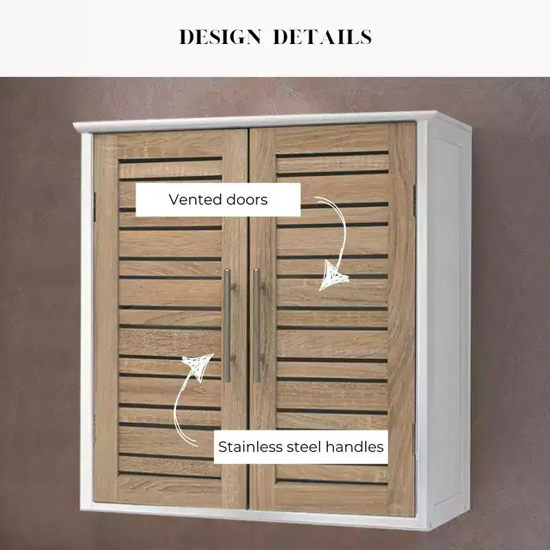 Wall Mounted Bathroom Medicine Cabinet with Two Louvered Doors – 20.5 x 21.7 x 8.7 in, MDF with Interior Shelf