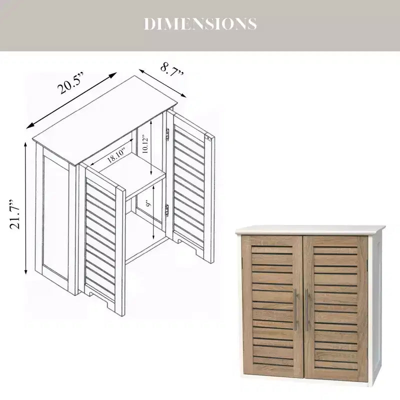 Wall Mounted Bathroom Medicine Cabinet with Two Louvered Doors – 20.5 x 21.7 x 8.7 in, MDF with Interior Shelf