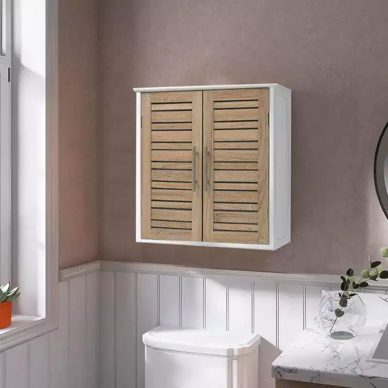 Wall Mounted Bathroom Medicine Cabinet with Two Louvered Doors – 20.5 x 21.7 x 8.7 in, MDF with Interior Shelf