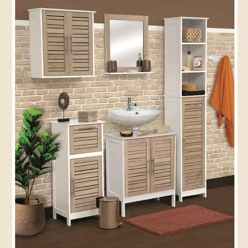 Wall Mounted Bathroom Medicine Cabinet with Two Louvered Doors – 20.5 x 21.7 x 8.7 in, MDF with Interior Shelf