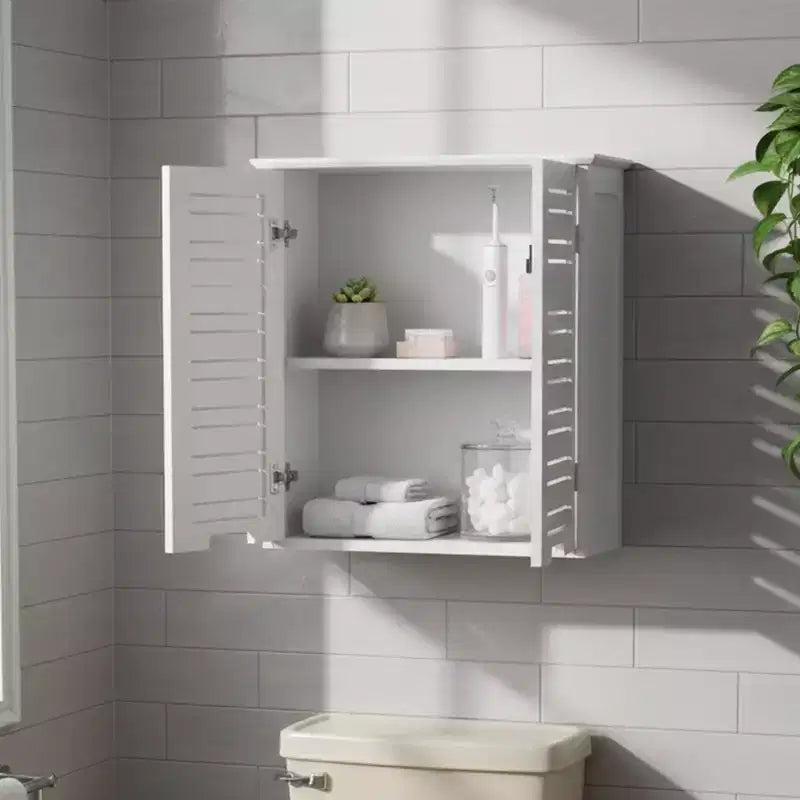 Wall Mounted Bathroom Medicine Cabinet with Two Louvered Doors – 20.5 x 21.7 x 8.7 in, MDF with Interior Shelf