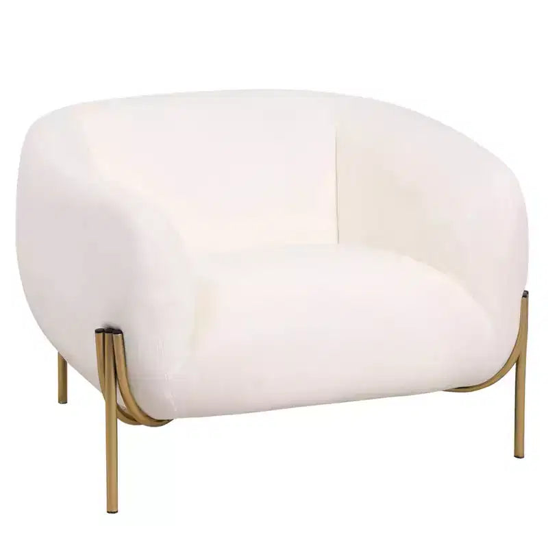 Modern Velvet Accent Chair - Single-Seater Sofa with Gold Iron Legs and Contoured Backrest