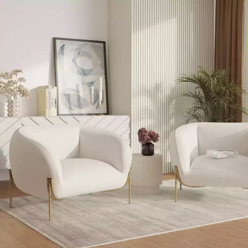 Modern Velvet Accent Chair - Single-Seater Sofa with Gold Iron Legs and Contoured Backrest