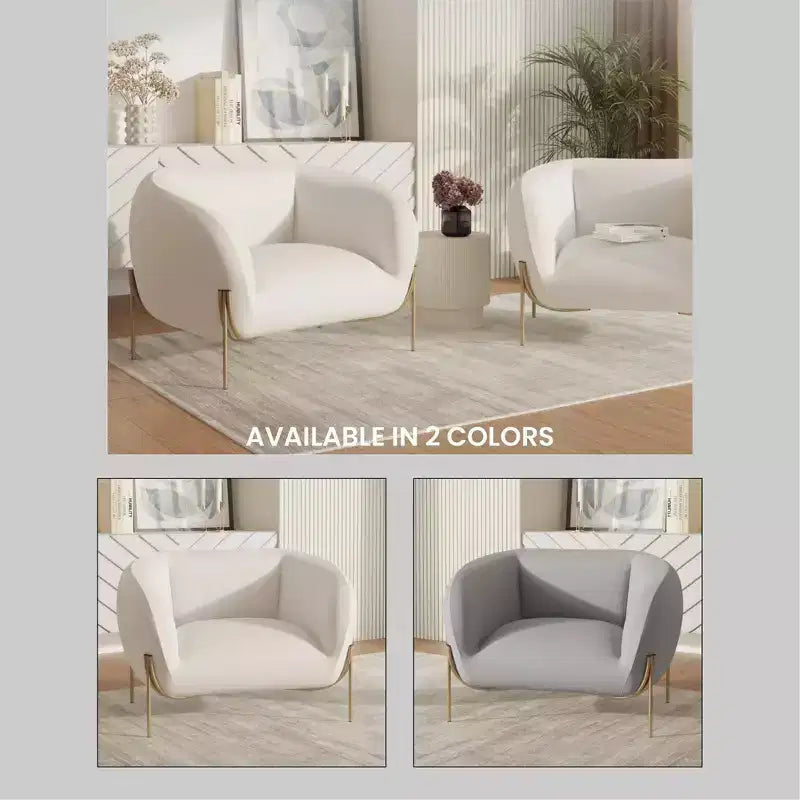 Modern Velvet Accent Chair - Single-Seater Sofa with Gold Iron Legs and Contoured Backrest