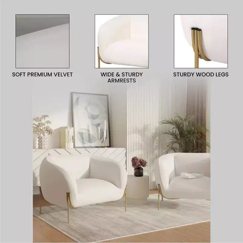 Modern Velvet Accent Chair - Single-Seater Sofa with Gold Iron Legs and Contoured Backrest