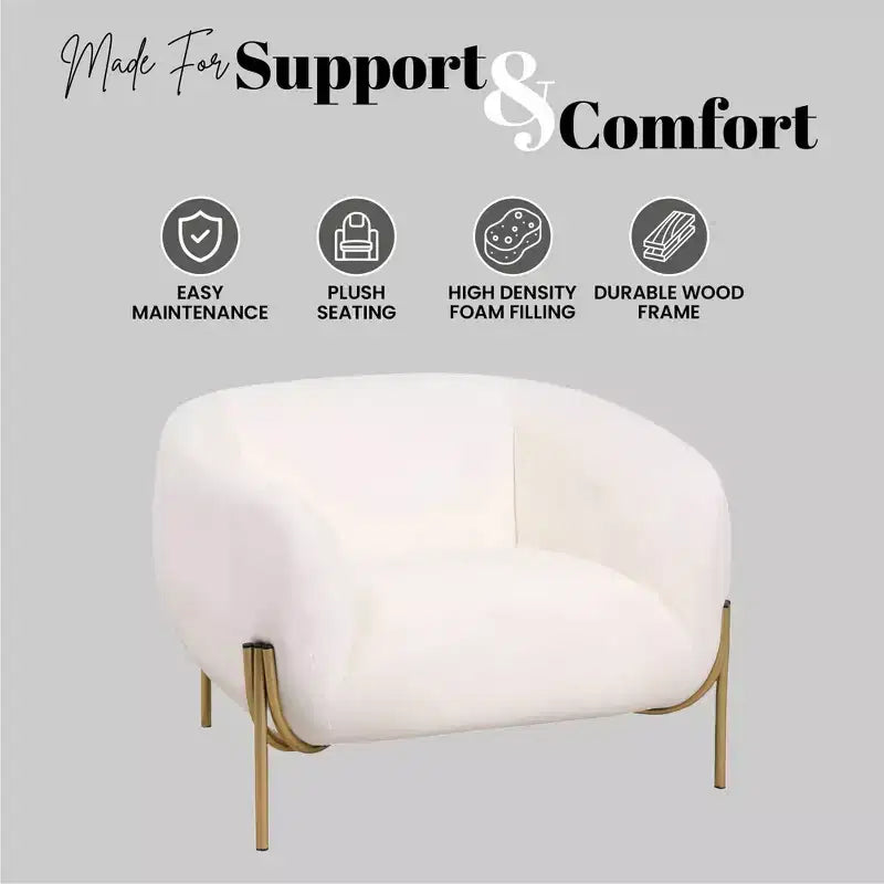 Modern Velvet Accent Chair - Single-Seater Sofa with Gold Iron Legs and Contoured Backrest