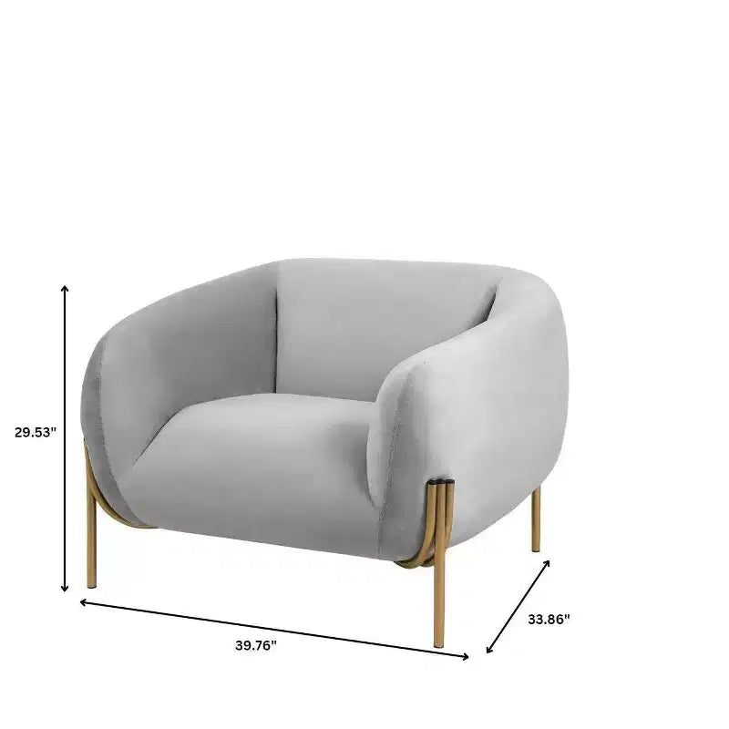 Modern Velvet Accent Chair - Single-Seater Sofa with Gold Iron Legs and Contoured Backrest