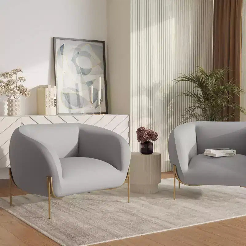 Modern Velvet Accent Chair - Single-Seater Sofa with Gold Iron Legs and Contoured Backrest