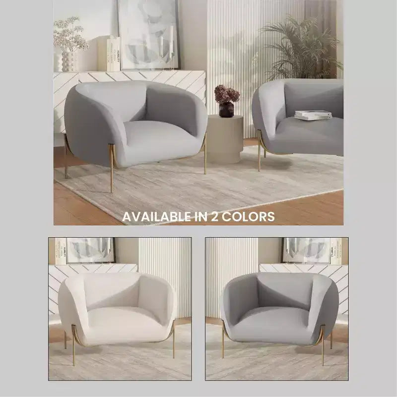 Modern Velvet Accent Chair - Single-Seater Sofa with Gold Iron Legs and Contoured Backrest
