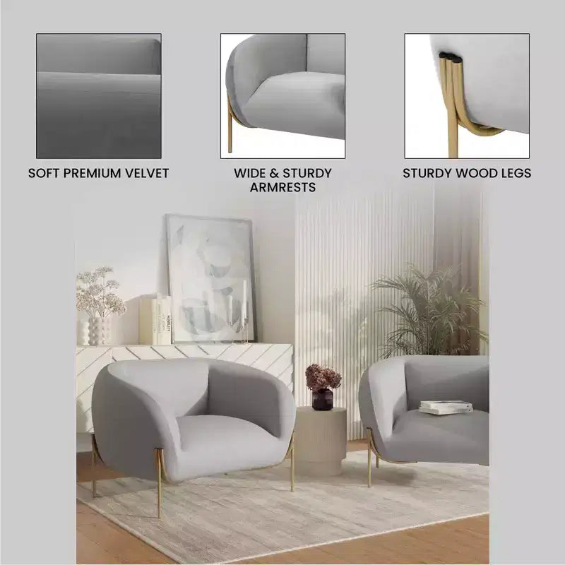 Modern Velvet Accent Chair - Single-Seater Sofa with Gold Iron Legs and Contoured Backrest