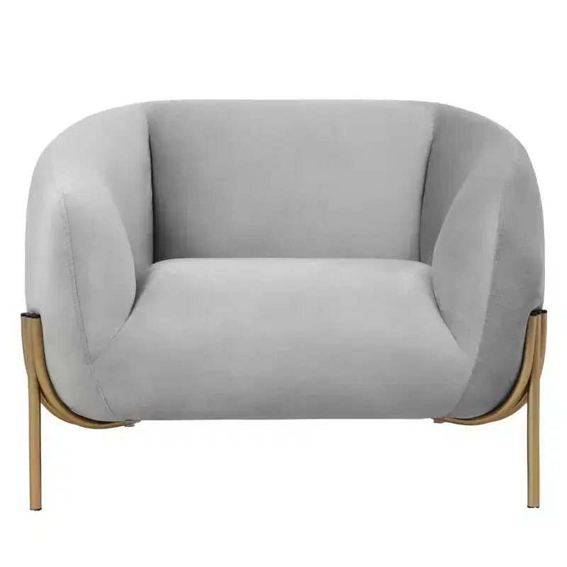 Modern Velvet Accent Chair - Single-Seater Sofa with Gold Iron Legs and Contoured Backrest