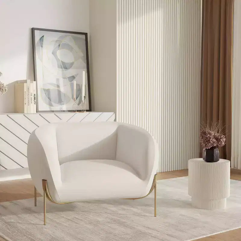 Modern Velvet Accent Chair - Single-Seater Sofa with Gold Iron Legs and Contoured Backrest
