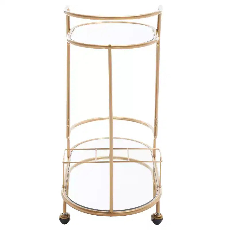 2-Tier Oval Bar Cart with Mirrored Shelves and Gold-Tone Frame