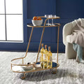 2-Tier Oval Bar Cart with Mirrored Shelves and Gold-Tone Frame