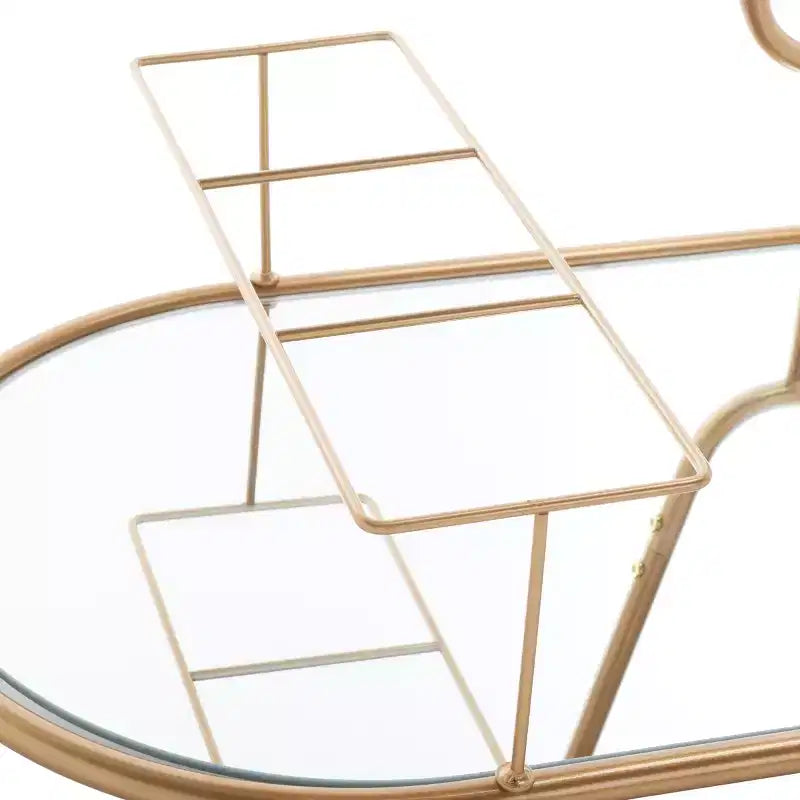 2-Tier Oval Bar Cart with Mirrored Shelves and Gold-Tone Frame