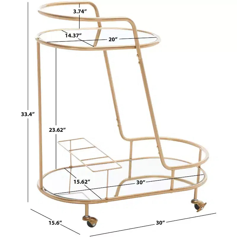 2-Tier Oval Bar Cart with Mirrored Shelves and Gold-Tone Frame