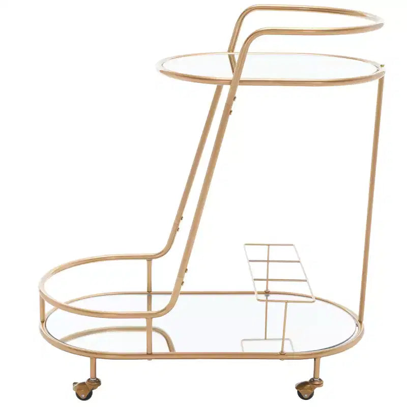 2-Tier Oval Bar Cart with Mirrored Shelves and Gold-Tone Frame