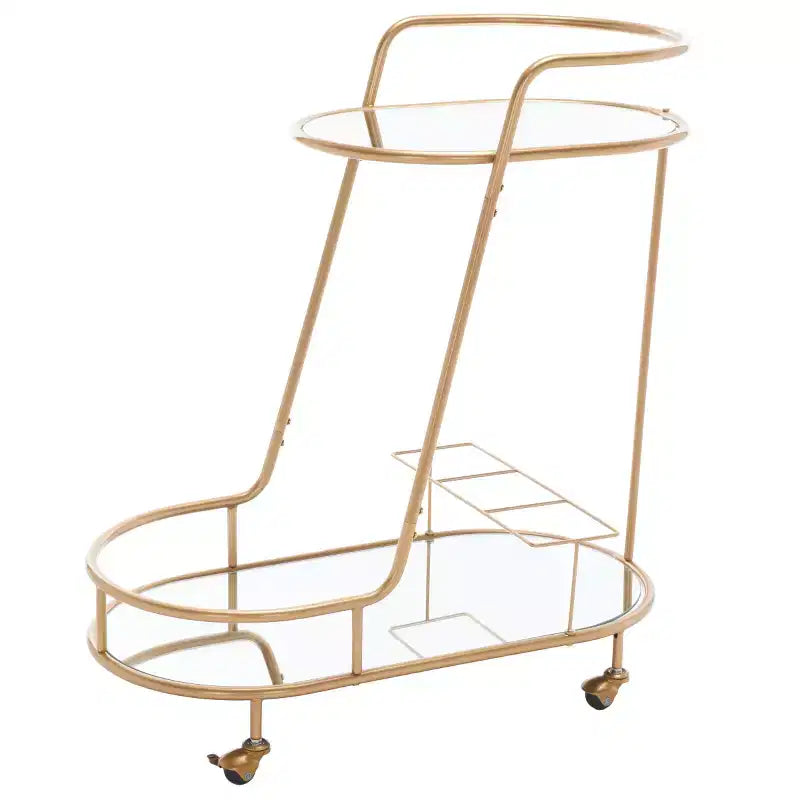 2-Tier Oval Bar Cart with Mirrored Shelves and Gold-Tone Frame