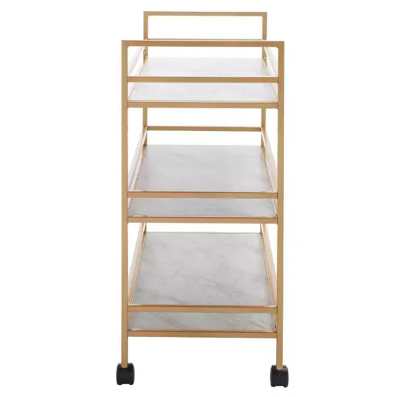 3-Tier Bar Serving Cart with Faux Marble Shelves and Casters