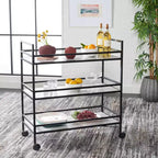 3-Tier Bar Serving Cart with Faux Marble Shelves and Casters
