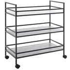 3-Tier Bar Serving Cart with Faux Marble Shelves and Casters
