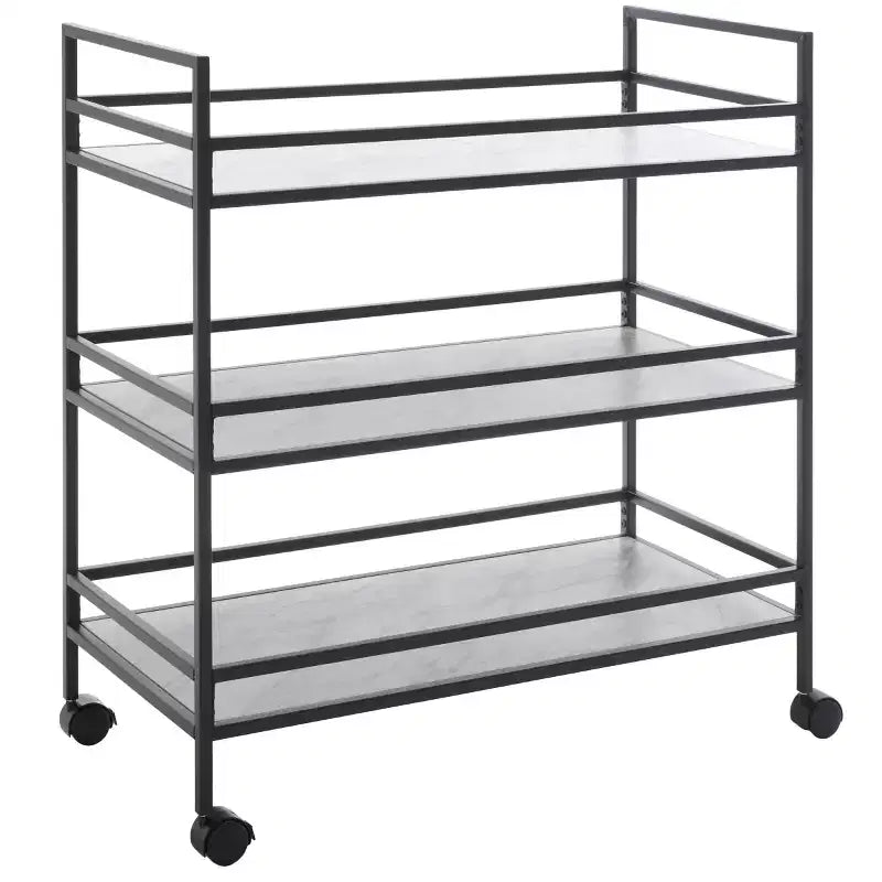 3-Tier Bar Serving Cart with Faux Marble Shelves and Casters