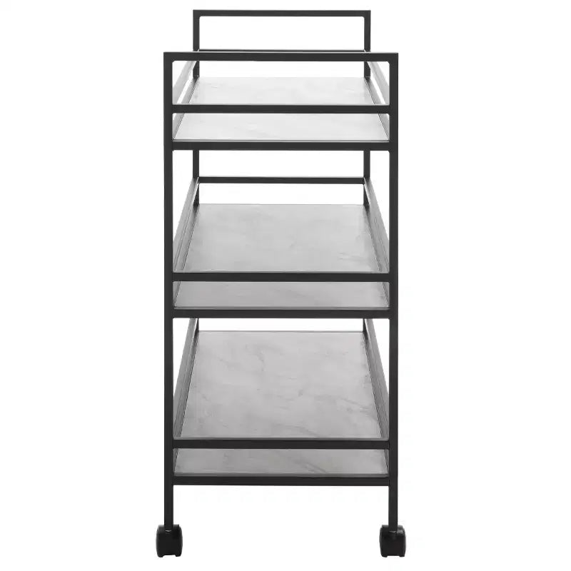 3-Tier Bar Serving Cart with Faux Marble Shelves and Casters