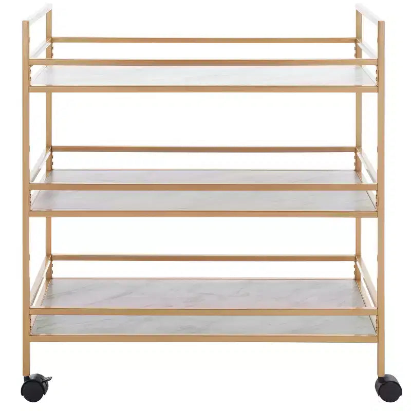 3-Tier Bar Serving Cart with Faux Marble Shelves and Casters