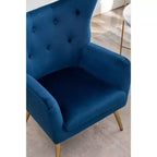 Velvet Button-Tufted Wing Back Accent Chair, Blue
