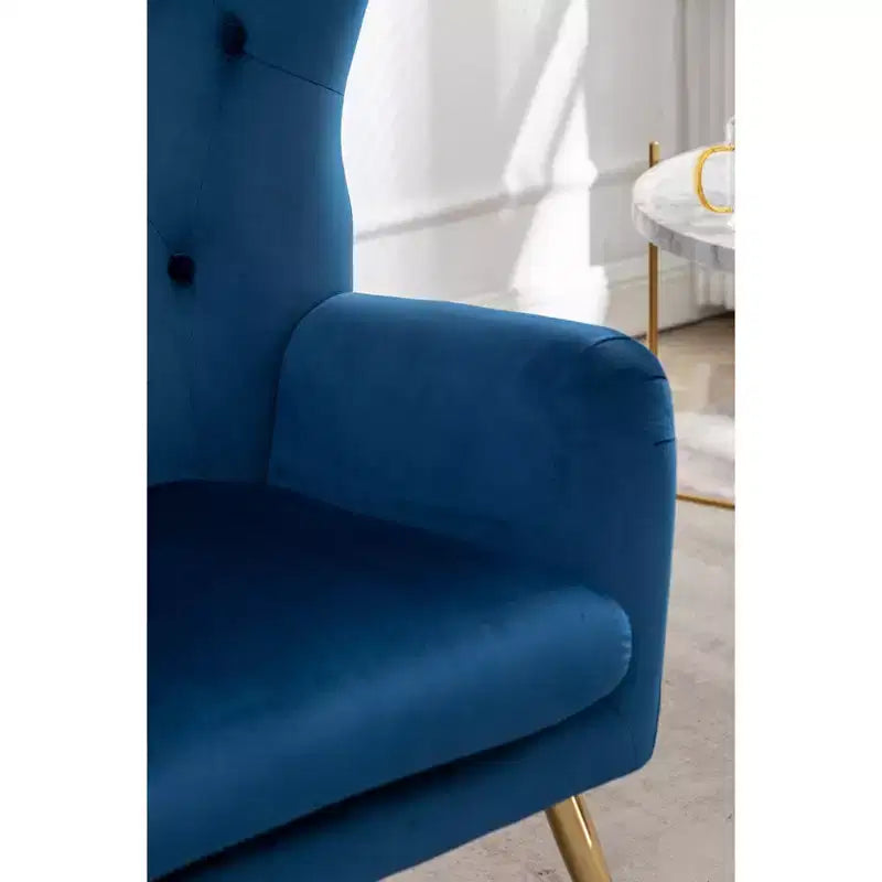 Velvet Button-Tufted Wing Back Accent Chair, Blue