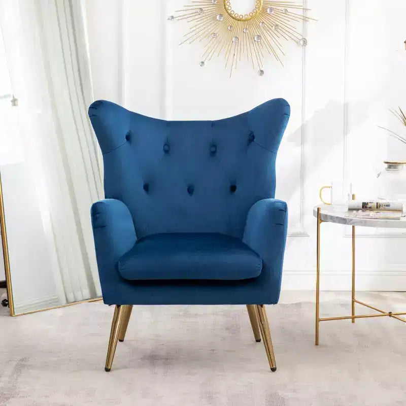 Velvet Button-Tufted Wing Back Accent Chair, Blue