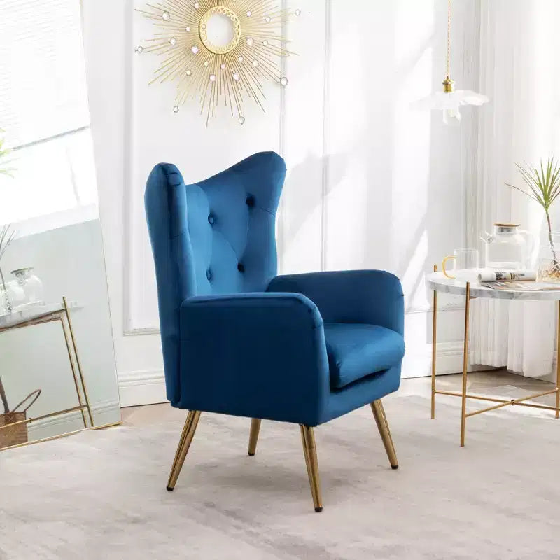 Velvet Button-Tufted Wing Back Accent Chair, Blue