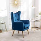 Velvet Button-Tufted Wing Back Accent Chair, Blue