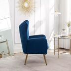 Velvet Button-Tufted Wing Back Accent Chair, Blue