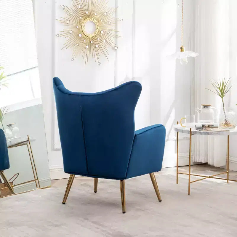 Velvet Button-Tufted Wing Back Accent Chair, Blue