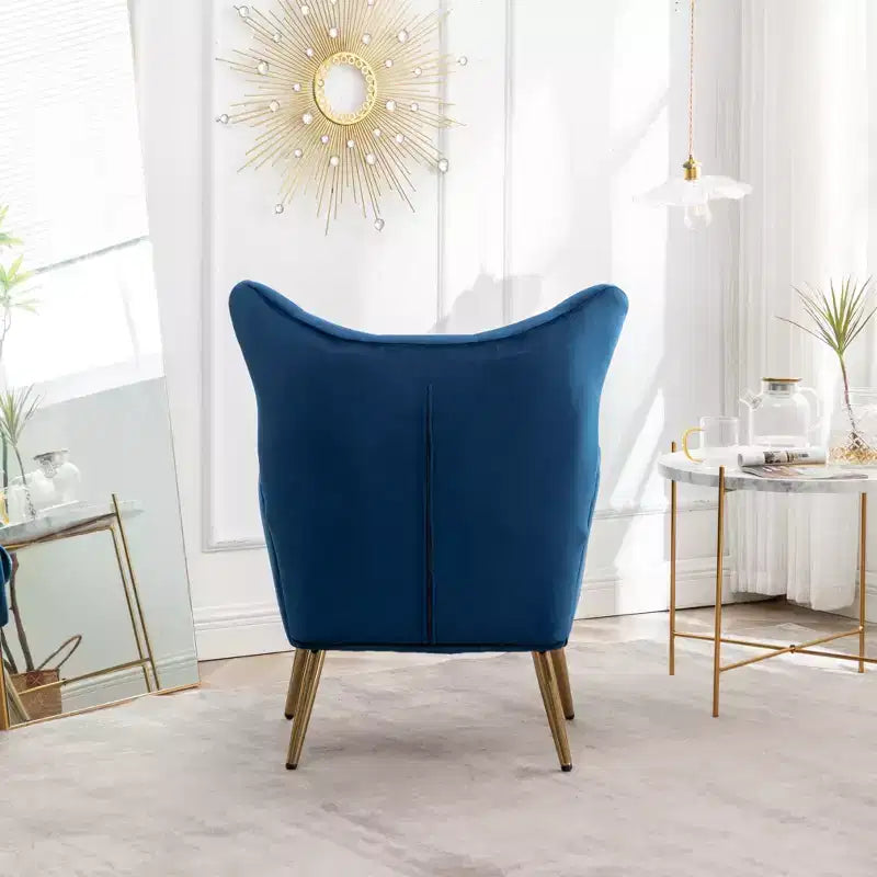 Velvet Button-Tufted Wing Back Accent Chair, Blue