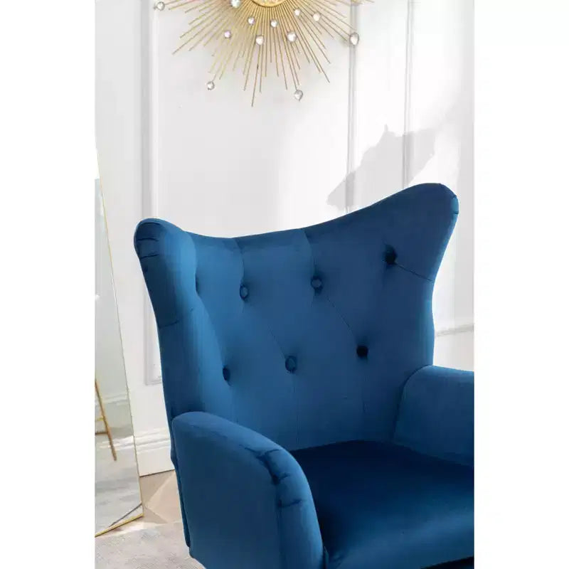Velvet Button-Tufted Wing Back Accent Chair, Blue