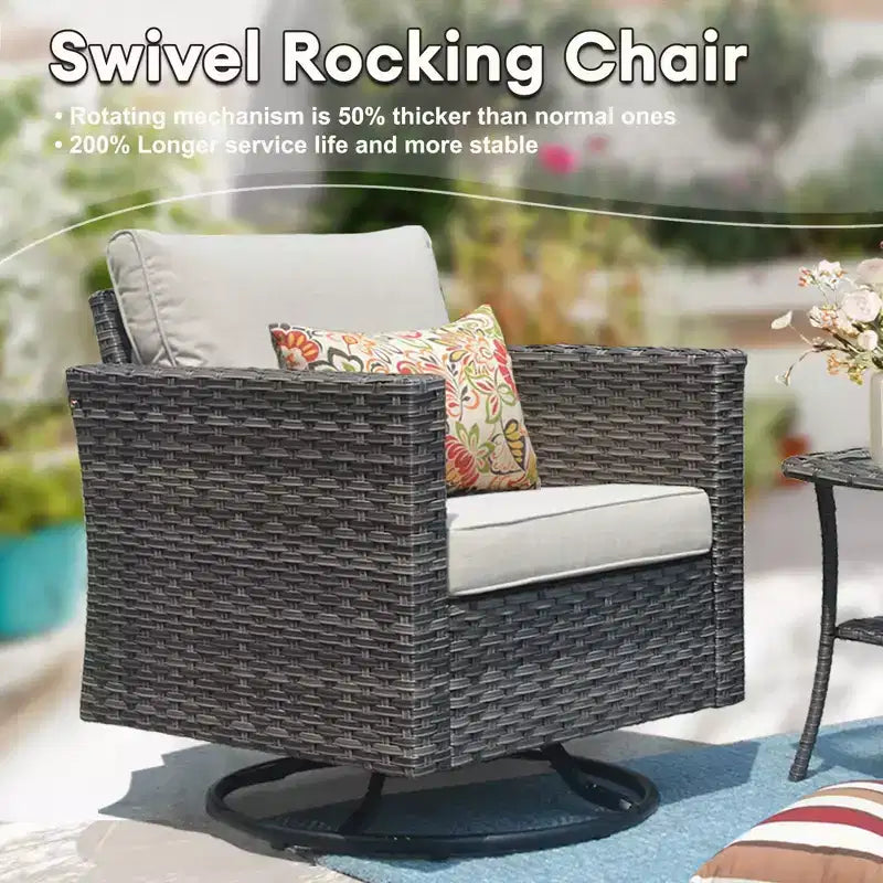 Ensemble de canapé convivial d’extérieur Ovios Tampa en résine tressée, 8 pièces, avec fauteuils pivotants et coussins