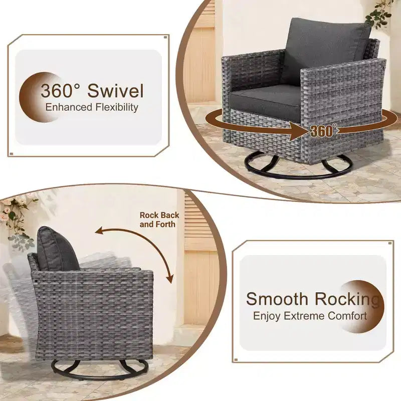 Ensemble de canapé convivial d’extérieur Ovios Tampa en résine tressée, 8 pièces, avec fauteuils pivotants et coussins